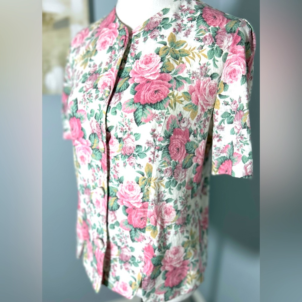 Vintage Pablo Collection Floral Pink and Green‎ Women's Top